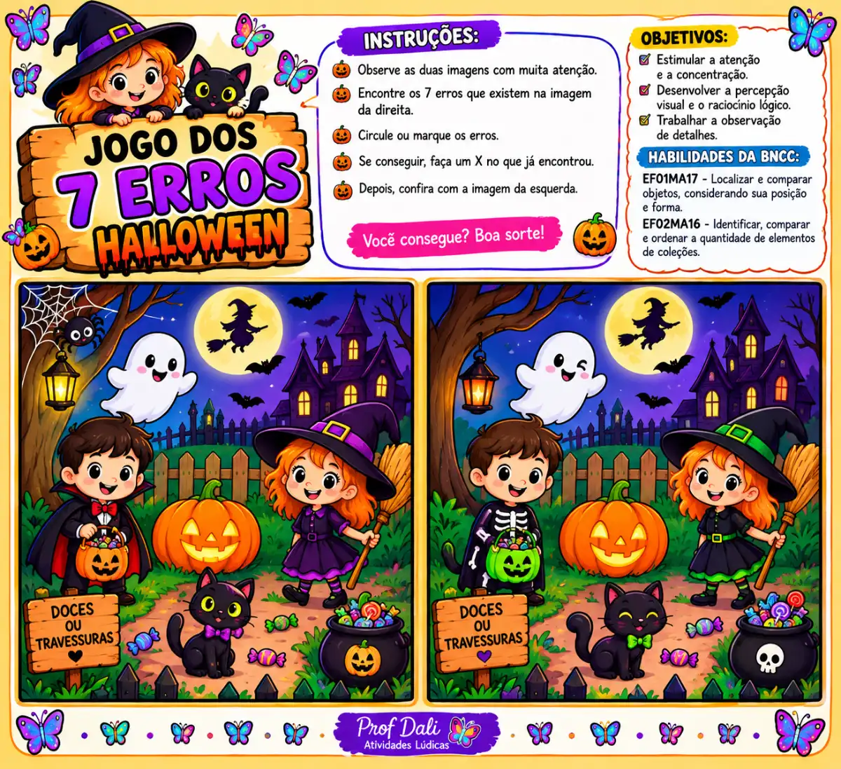 Jogo dos sete erros de Halloween para imprimir – 1º ao 3º ano — Jogos pedagógicos para 1º ano: Trabalhe atenção, percepção…