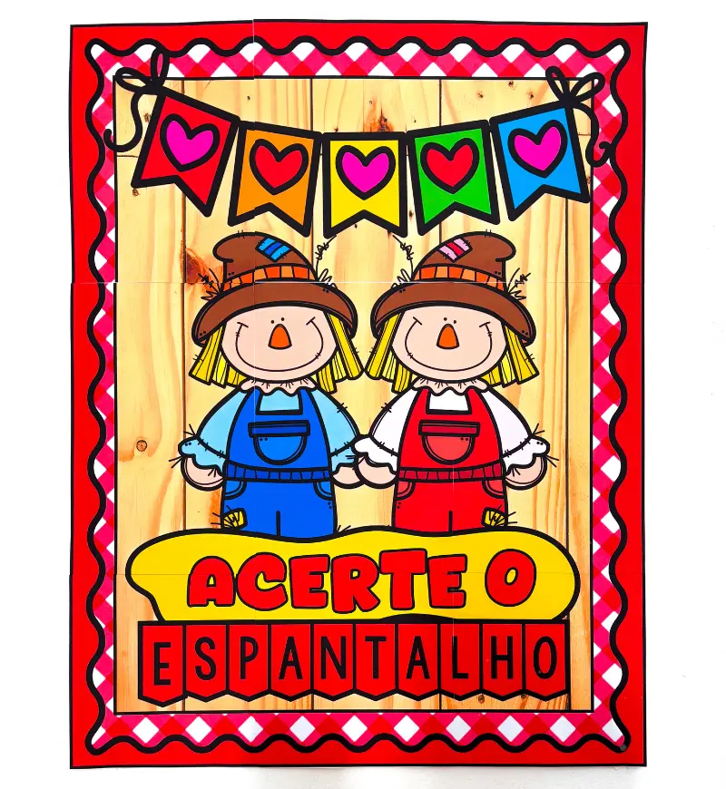 Jogo junino Acerte o Espantalho: brincadeira pedagógica em PDF — amostra 2: O que vem no material