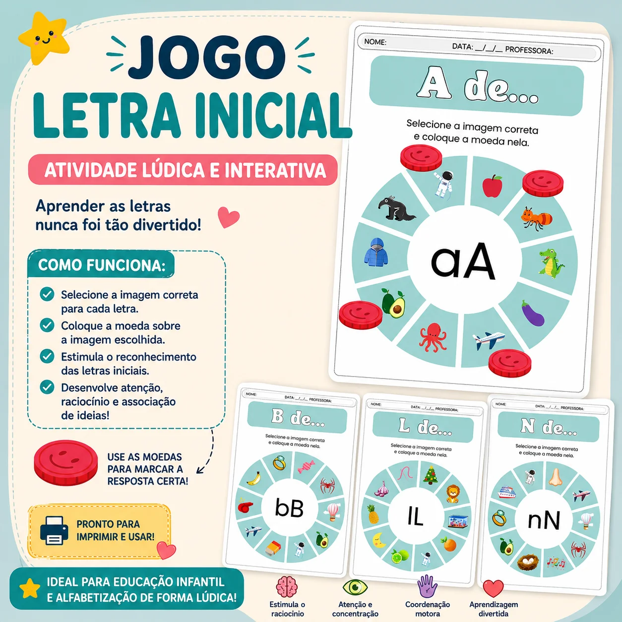 JOGO LETRA INICIAL - ALFABETIZAÇÃO INICIAL — capa do material