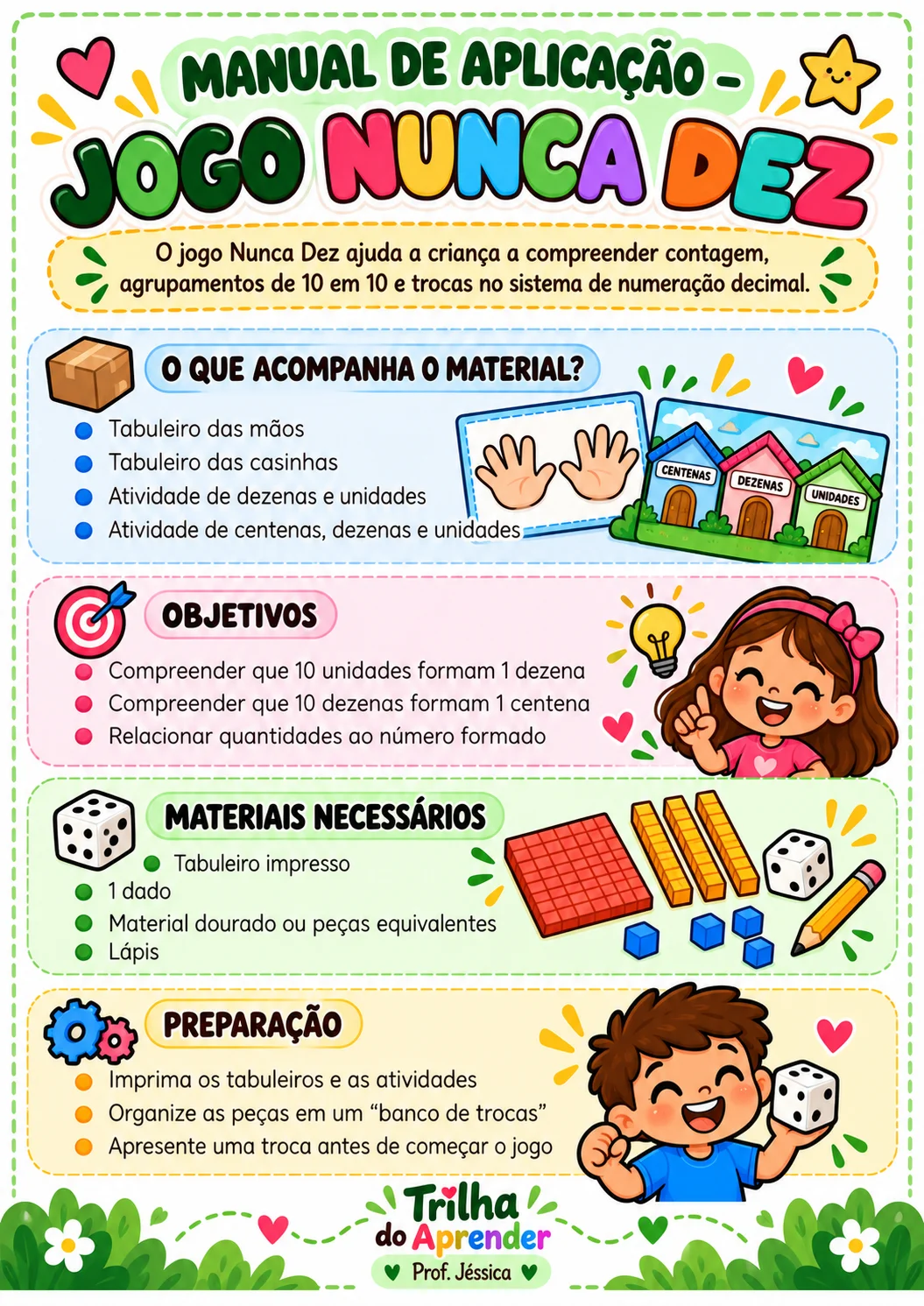 Jogo Nunca Dez – Unidades, Dezenas e Centenas | SND — amostra 3: Jogo Nunca Dez em PDF com tabuleiros, história ilustrada,…