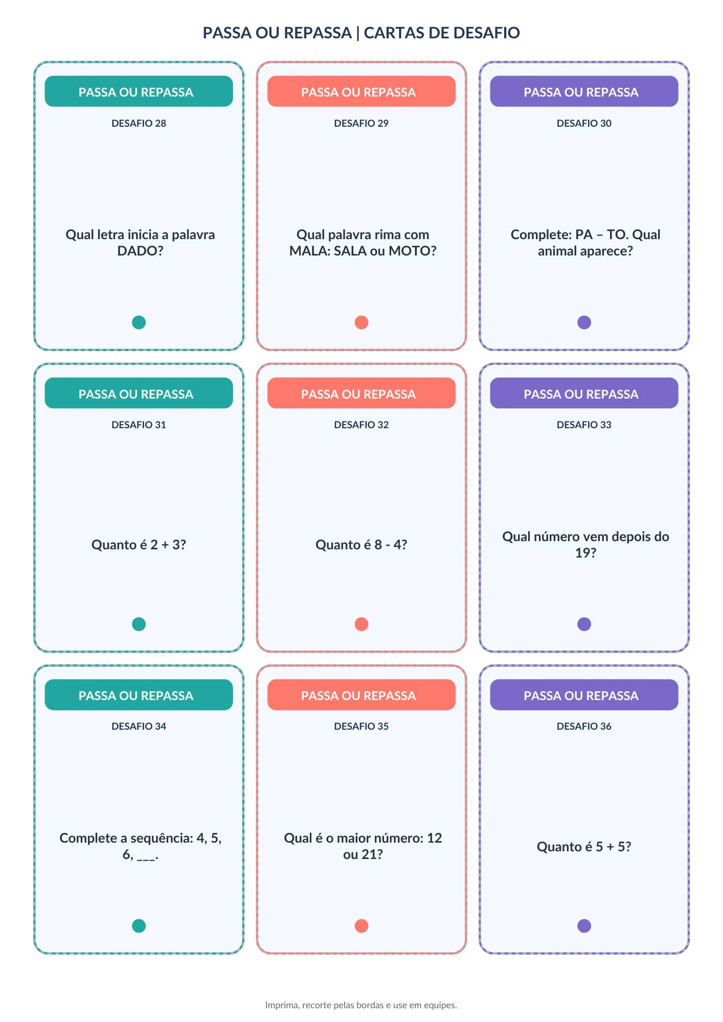 Jogo Passa ou Repassa de Alfabetização: Atividade Educativa — amostra 2: Jogo Passa ou Repassa interativo para…