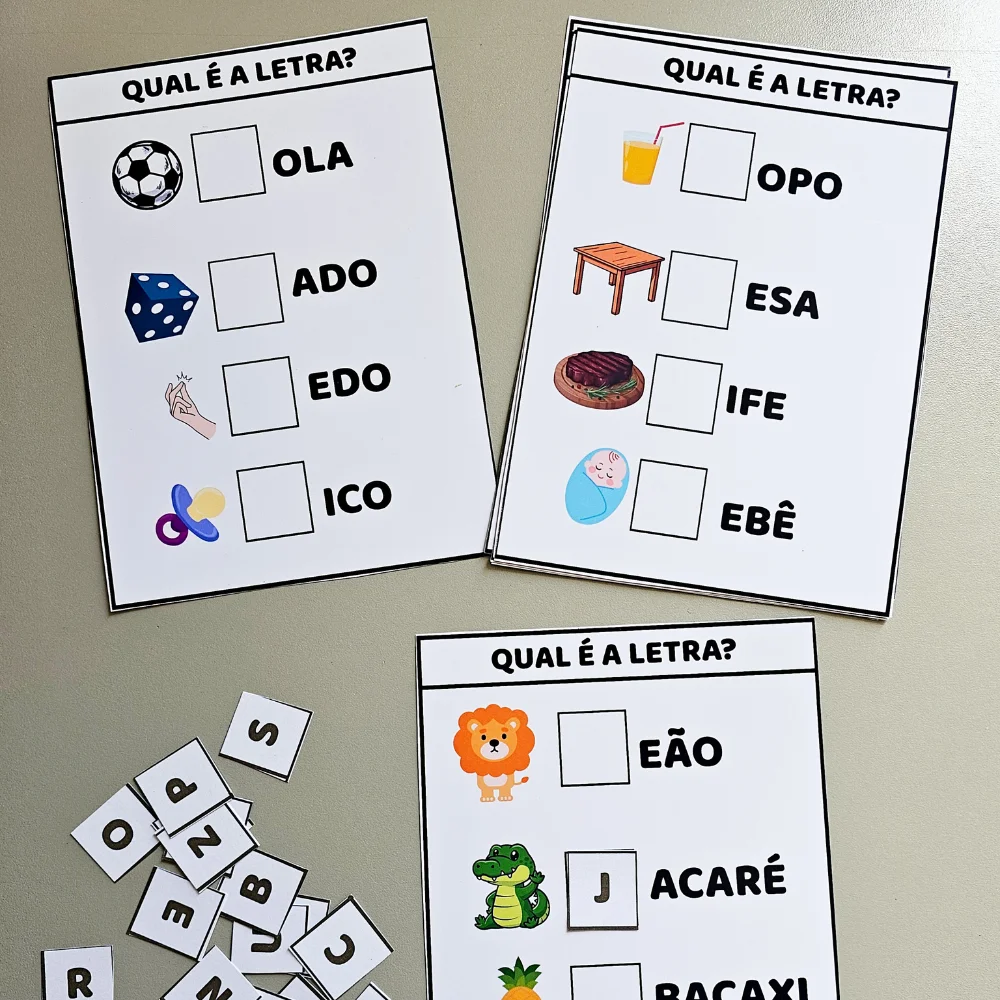 Jogo Pedagógico: Qual é a Letra? — amostra 1: Jogo educativo para aprender letras e palavras
