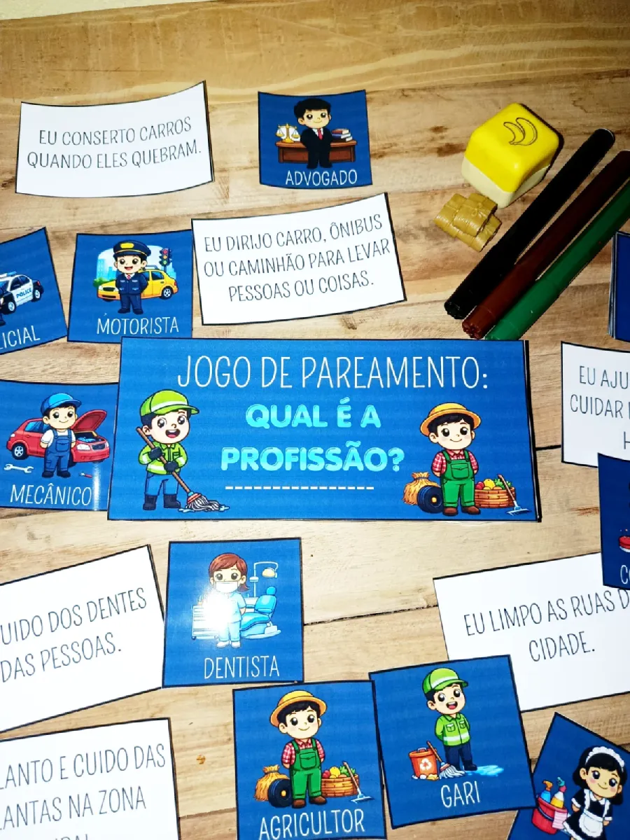 Jogo : Qual A Profissao? – Material Pedagógico — Alfabetização para Todas as séries: Com 18 profissões ilustradas e frases…
