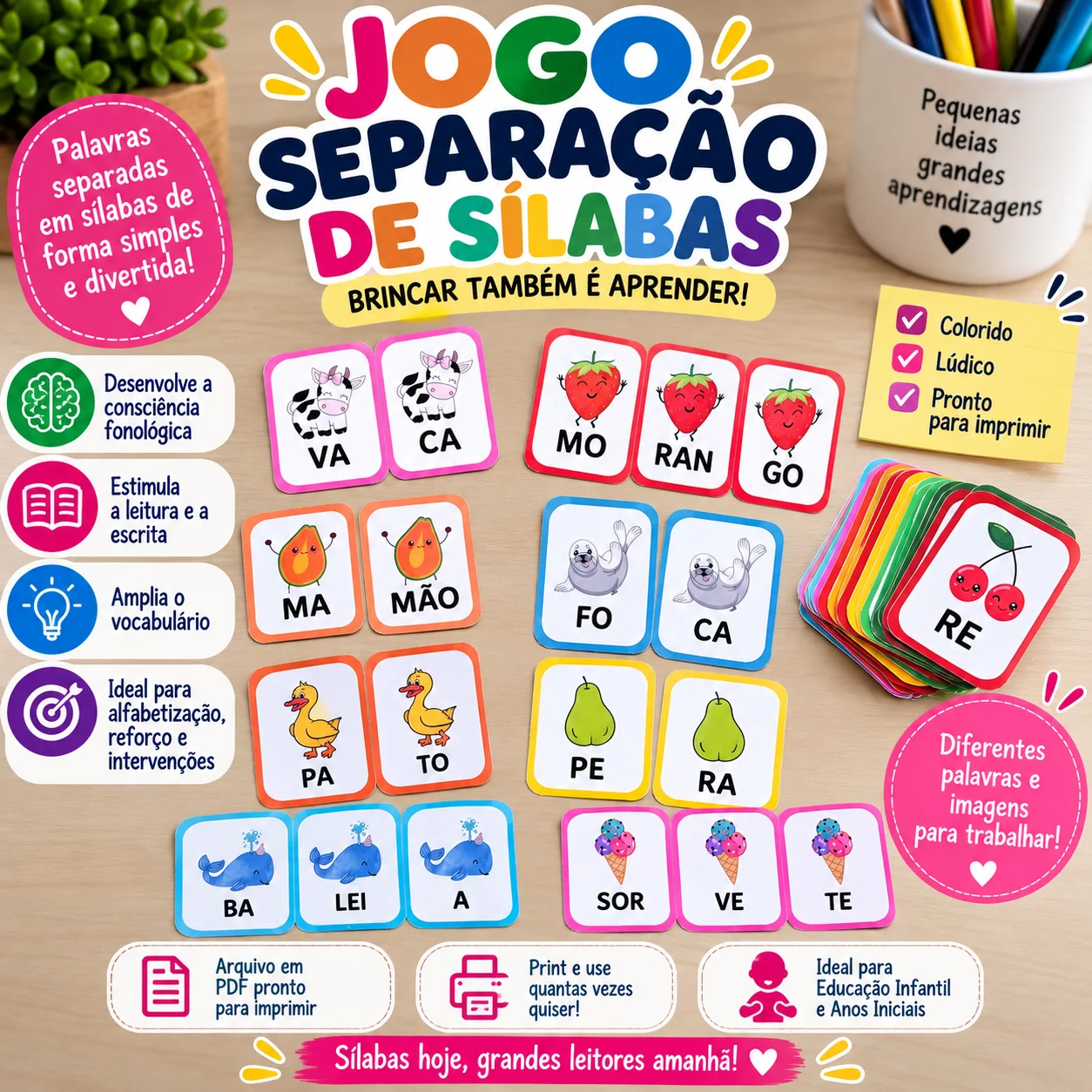 🌈 JOGO SEPARAÇÃO DE SÍLABAS - ALFABETIZAÇÃO INICIAL — Alfabetização para Educação Infantil: Com o Jogo Separação de…