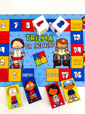 Jogo Trilha da Inclusão em pdf PARA imprimir. — amostra 1: Jogo pedagógico em PDF com tabuleiro, peões e dados para…