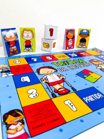 Jogo Trilha da Inclusão em pdf PARA imprimir. — amostra 3: Jogo pedagógico em PDF com tabuleiro, peões e dados para…