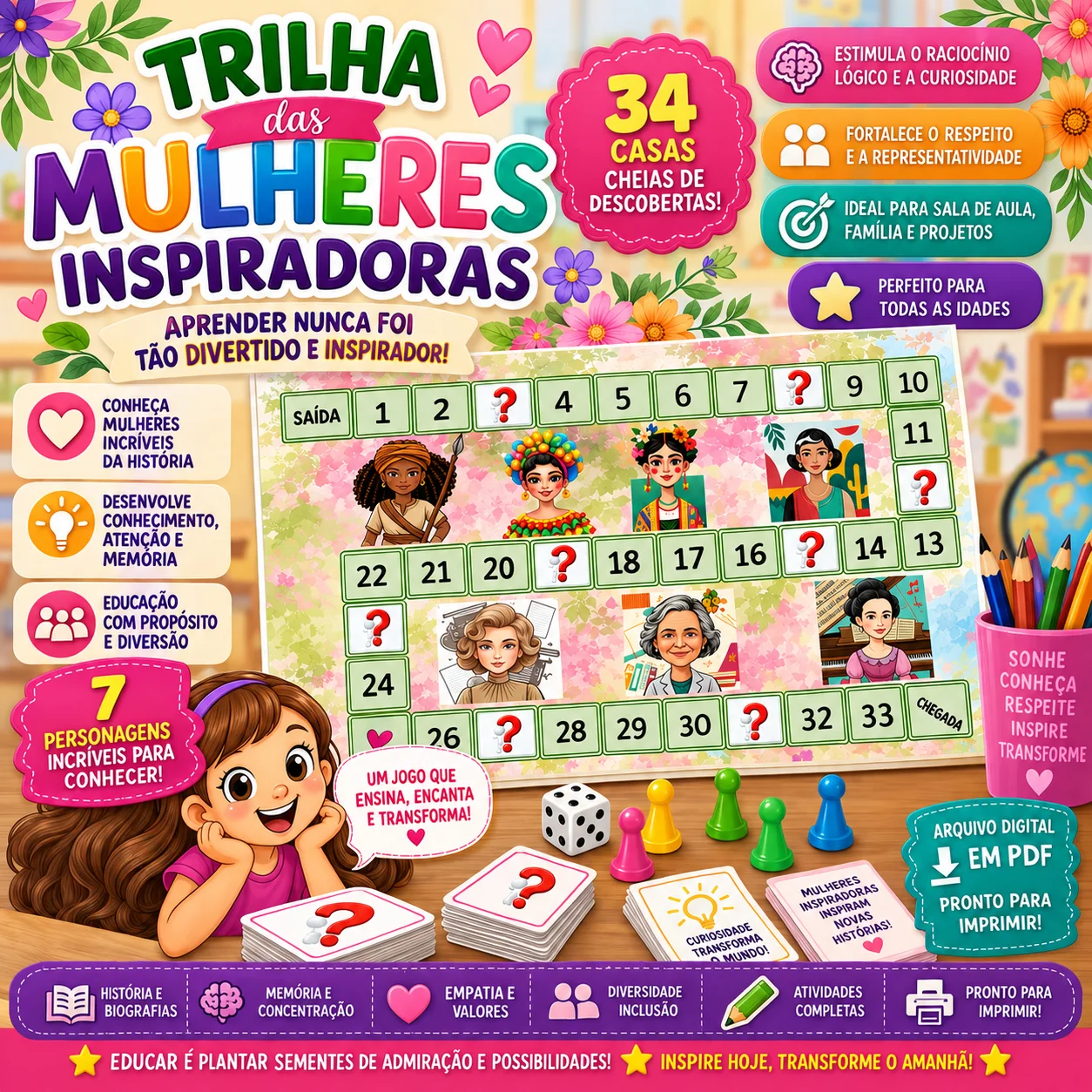 Jogo : Trilha das Mulheres Inspiradoras - historia e protagonismo — Português para 5º ano: Leve o debate sobre o papel da…