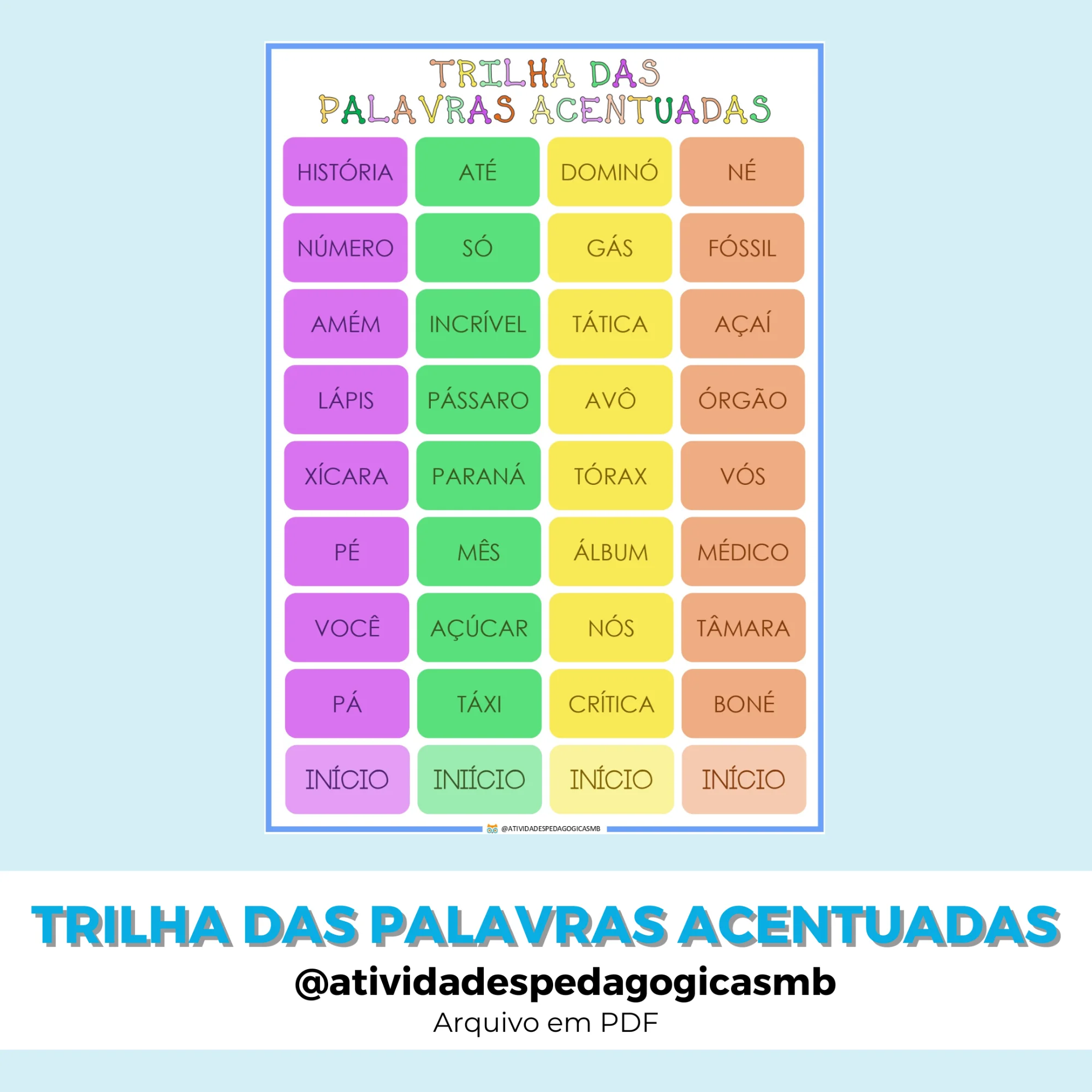 Jogo Trilha das Palavras Acentuadas - FONOLOGIA (PDF) — Jogos pedagógicos para 4º ano: Jogo pedagógico de trilha para…
