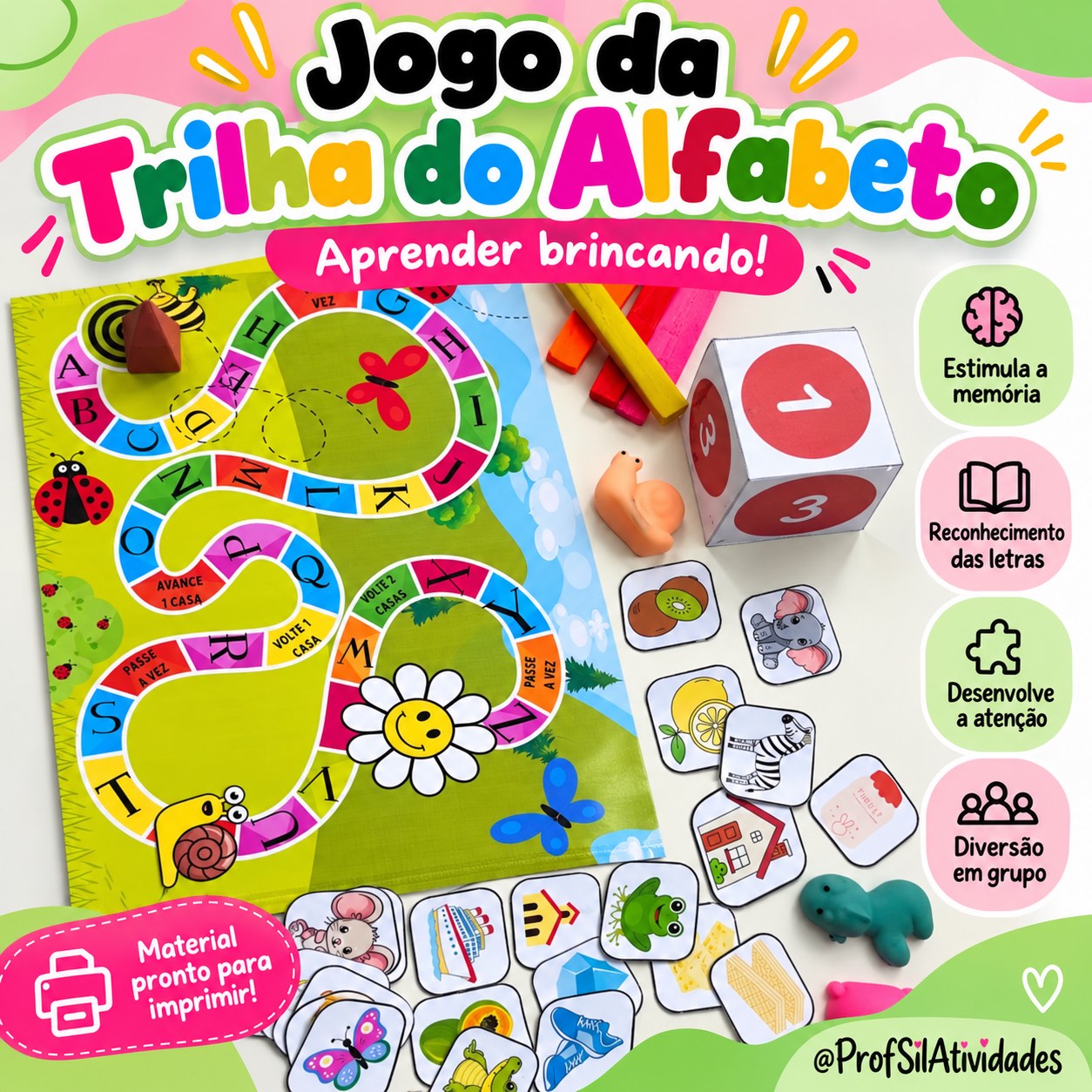 Jogo Trilha do Alfabeto para Alfabetização — amostra 3: Jogo pedagógico lúdico e divertido que auxilia as crianças no…