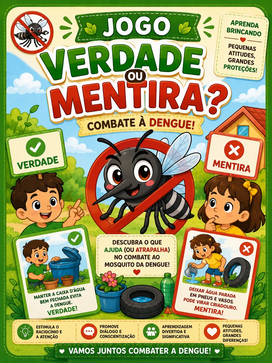 ❓ Jogo Verdade ou Mentira – Combate à Dengue — Jogos pedagógicos para Educação Infantil: Aprenda sobre a prevenção da…