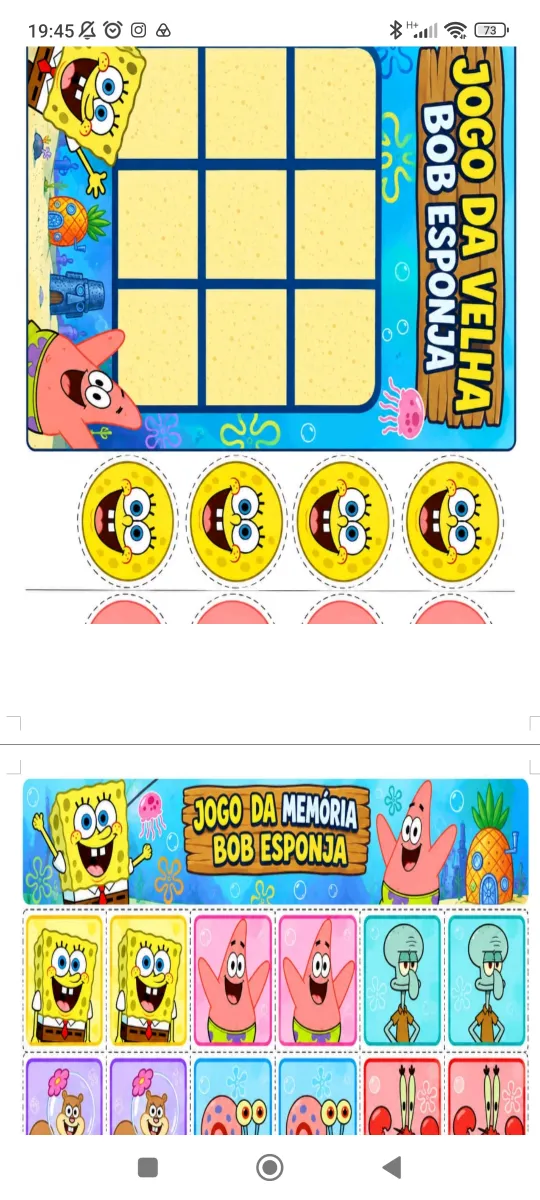 Jogos Bob esponja — Atividades para Todas as séries: Jogo da velha e memória do Bob esponja