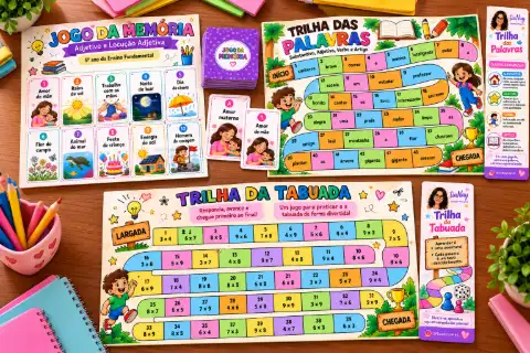 Jogos pedagógicos de gramática, tabuada para imprimir — capa do material