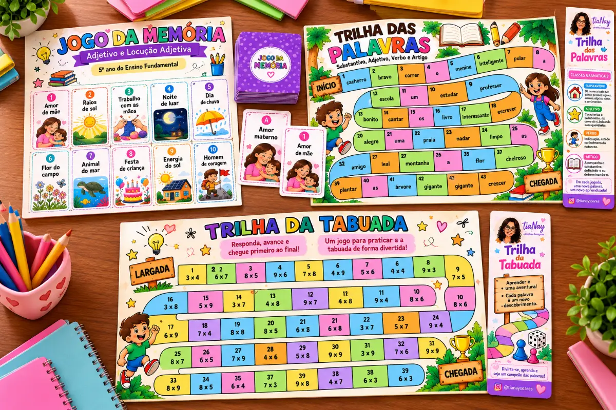 Jogos pedagógicos de gramática, tabuada para imprimir — Jogos pedagógicos para Ensino Fundamental I (1º–5º): Revise…