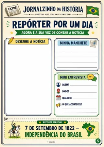 Jornalzinho 7 de Setembro| Colorido + P&B — amostra 2: Material em PDF com proposta pedagógica sobre a Independência do…