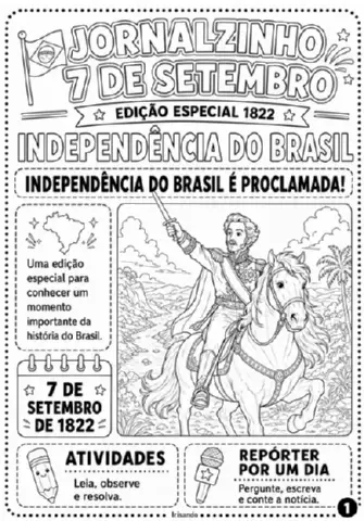 Jornalzinho 7 de Setembro| Colorido + P&B — amostra 3: Material em PDF com proposta pedagógica sobre a Independência do…