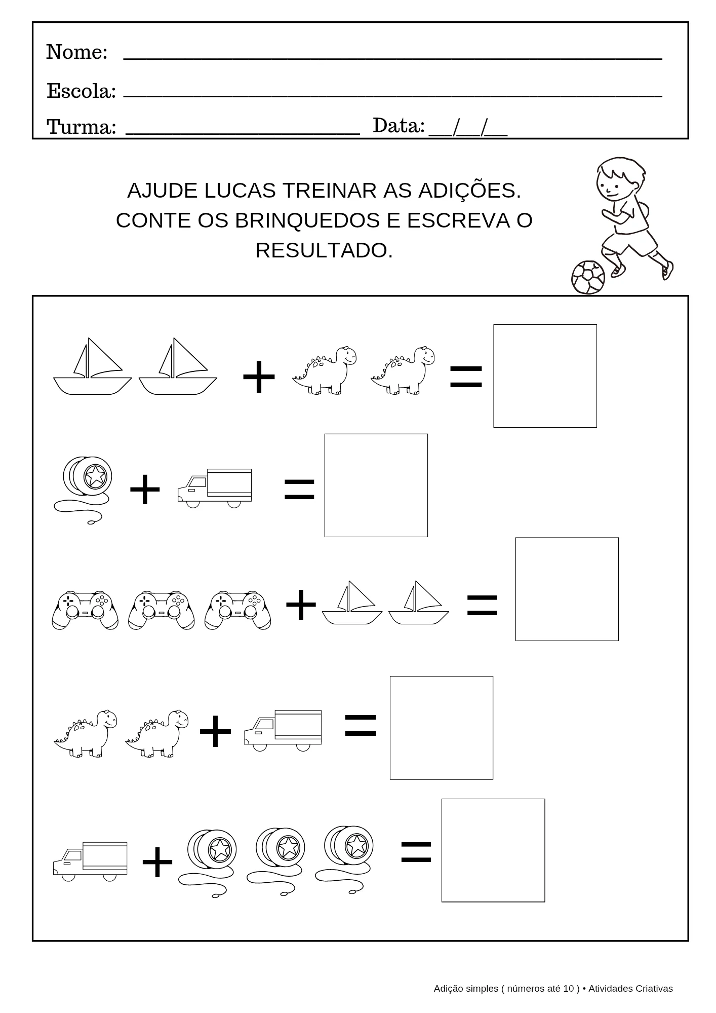 Kit 10 Atividades de Adição Simples – Números até 10 — amostra 3: O Kit 10 Atividades de Adição Simples foi desenvolvido…