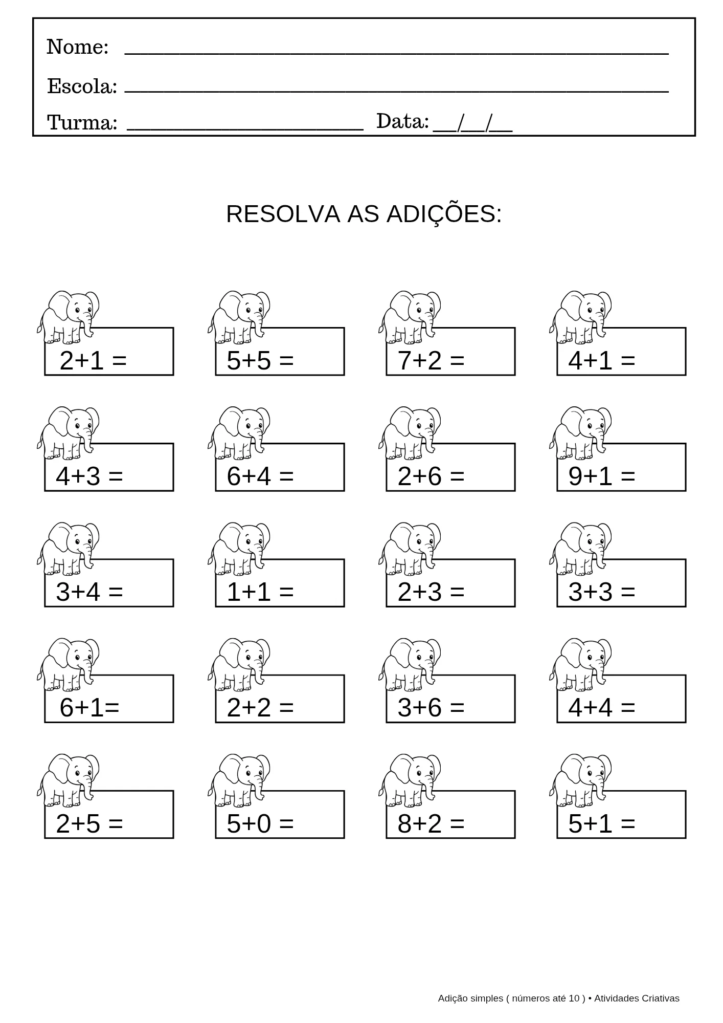 Kit 10 Atividades de Adição Simples – Números até 10 — amostra 4: O Kit 10 Atividades de Adição Simples foi desenvolvido…
