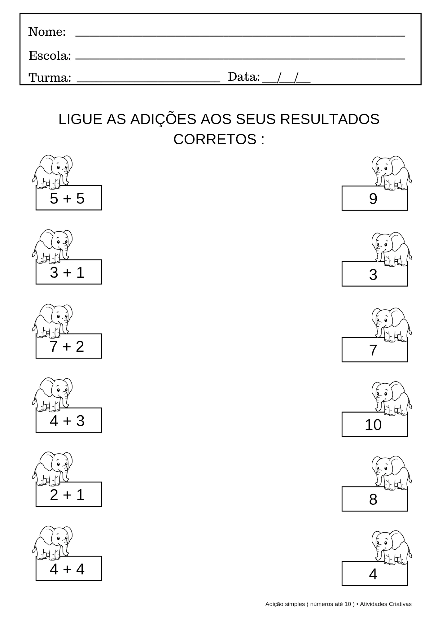 Kit 10 Atividades de Adição Simples – Números até 10 — amostra 5: O Kit 10 Atividades de Adição Simples foi desenvolvido…