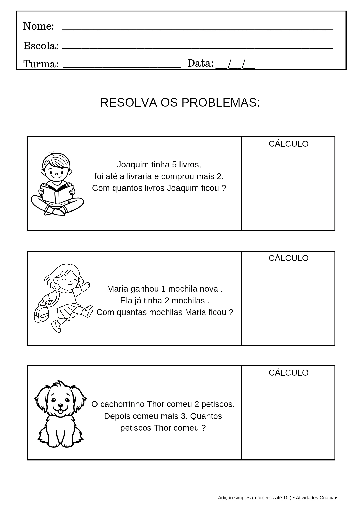 Kit 10 Atividades de Adição Simples – Números até 10 — amostra 7: O Kit 10 Atividades de Adição Simples foi desenvolvido…