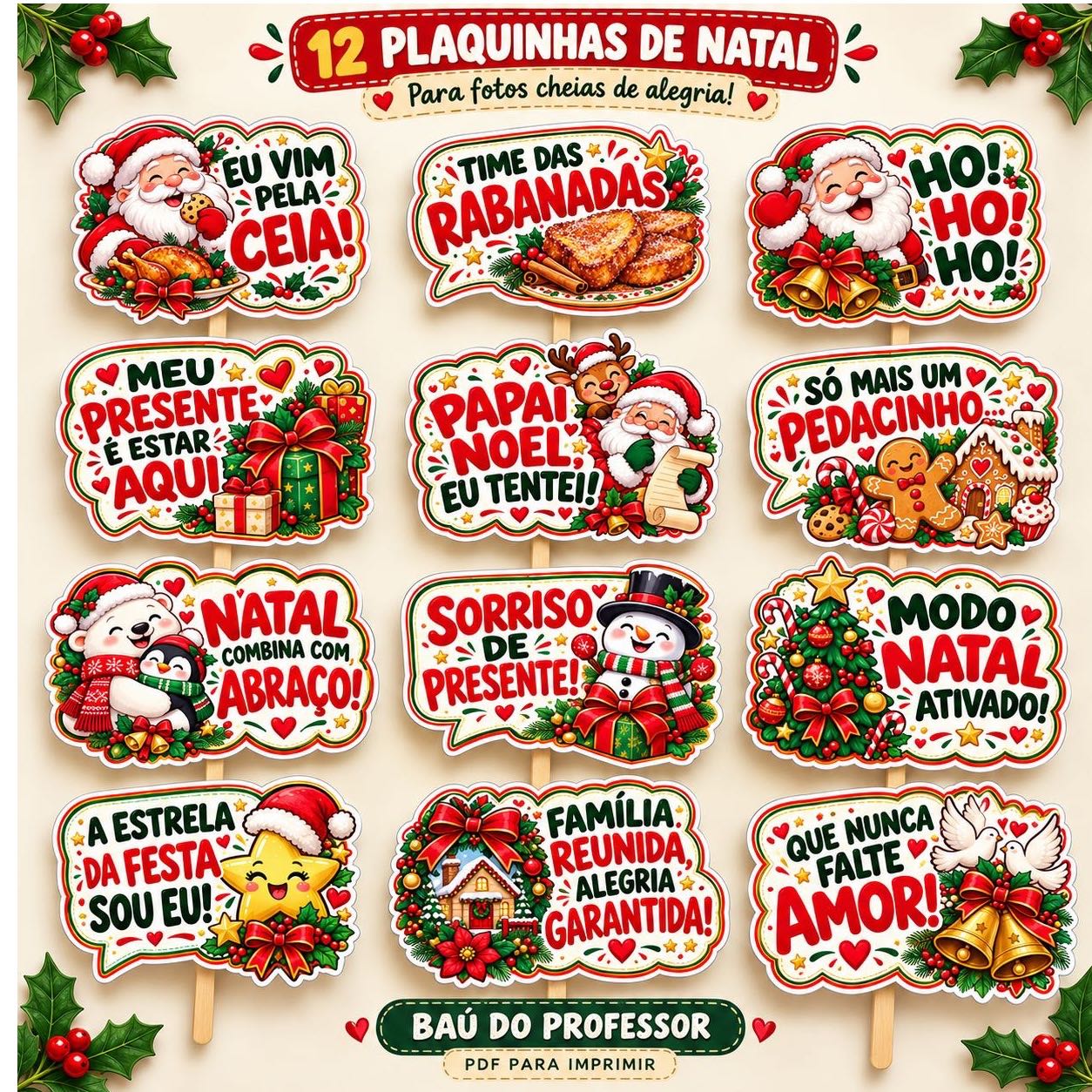 Kit 12 Plaquinhas de Natal para Fotos — PDF para Imprimir — capa do material