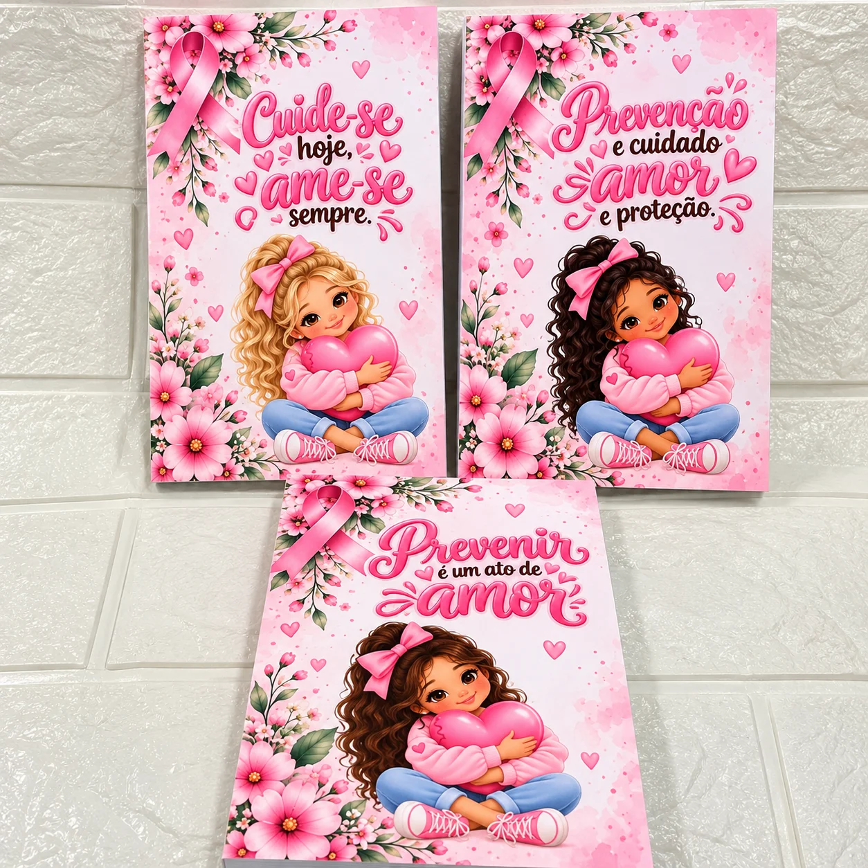 Kit 3 Bloquinhos de Anotações Outubro Rosa | Capa + Miolo Pautado — amostra 1: Kit com 3 modelos de bloquinhos de anotações…