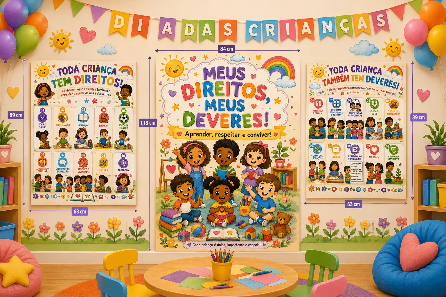 KIT 3 PAINÉIS DIA DAS CRIANÇAS - COLEÇÃO MEUS DIREITOS MEUS DEVERES — capa do material