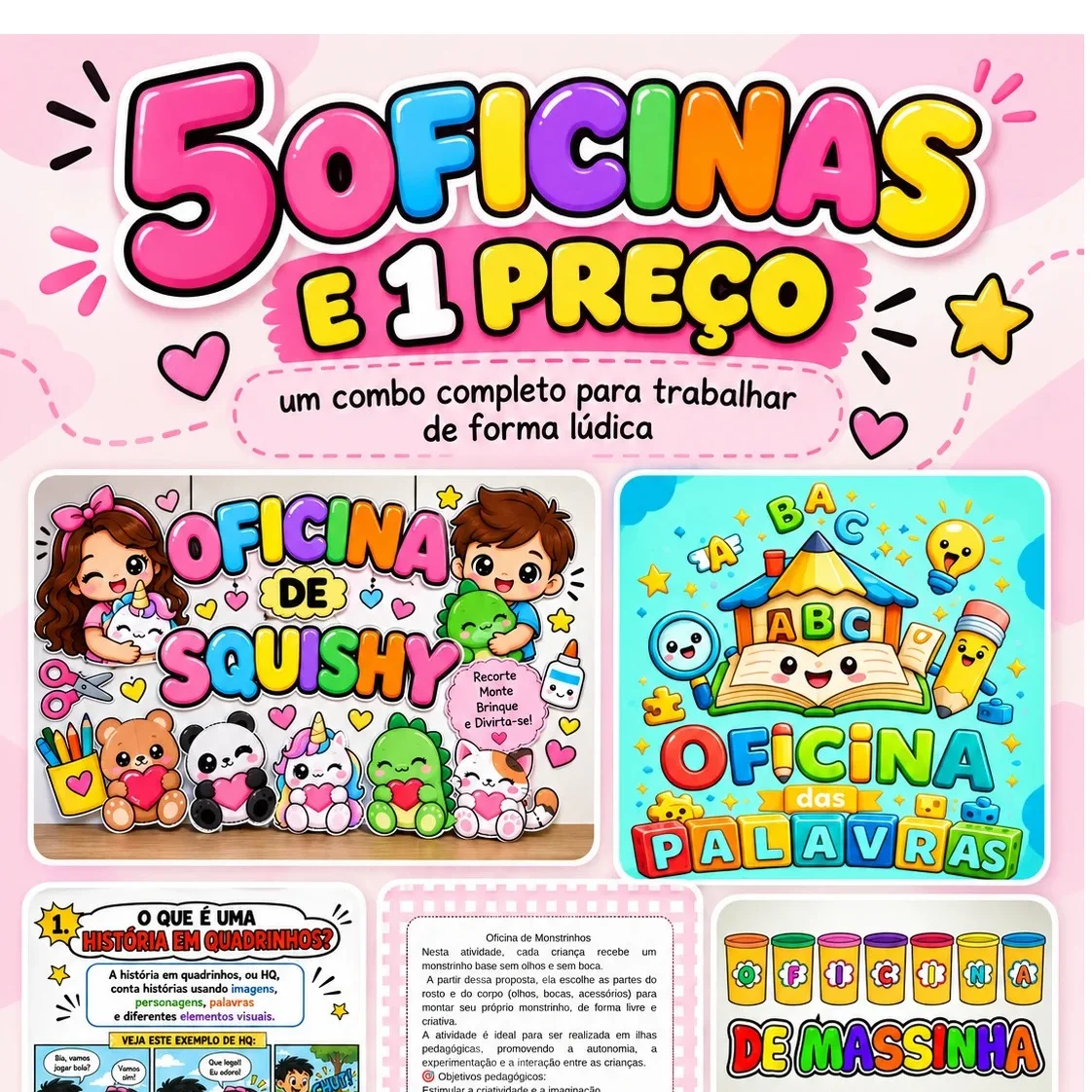 Kit 5 Oficinas para Educação Infantil e Alfabetização | Arquivos PDF — amostra 1: Kit com 5 oficinas pedagógicas para…