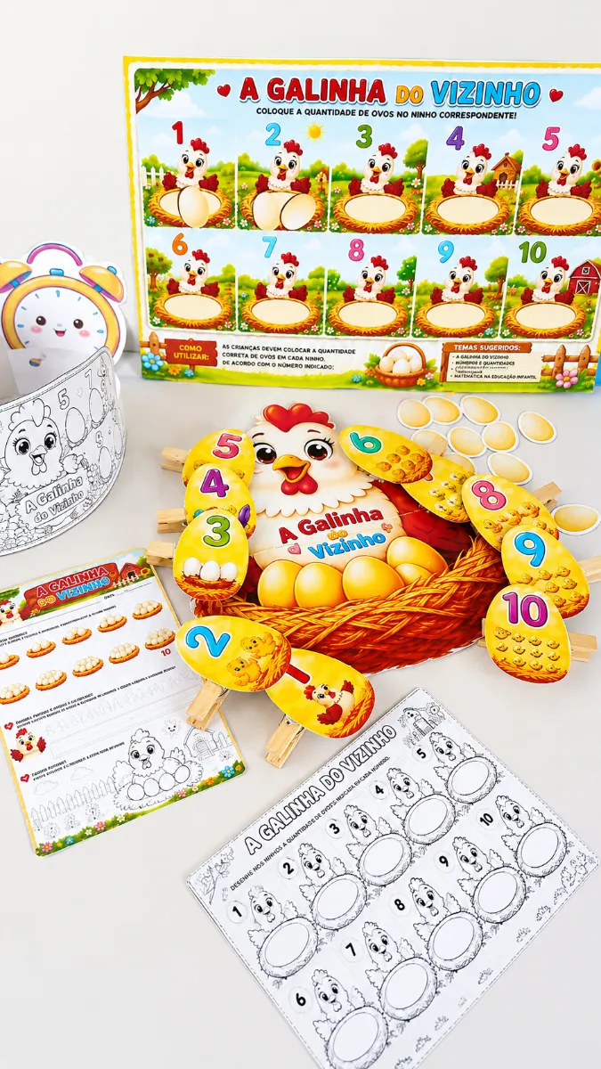 Kit A Galinha Do Vizinho – Contagem E Número de 1 À 10 — amostra 3: 🐔 Pequeno painel com 4 folhas – para as crianças…