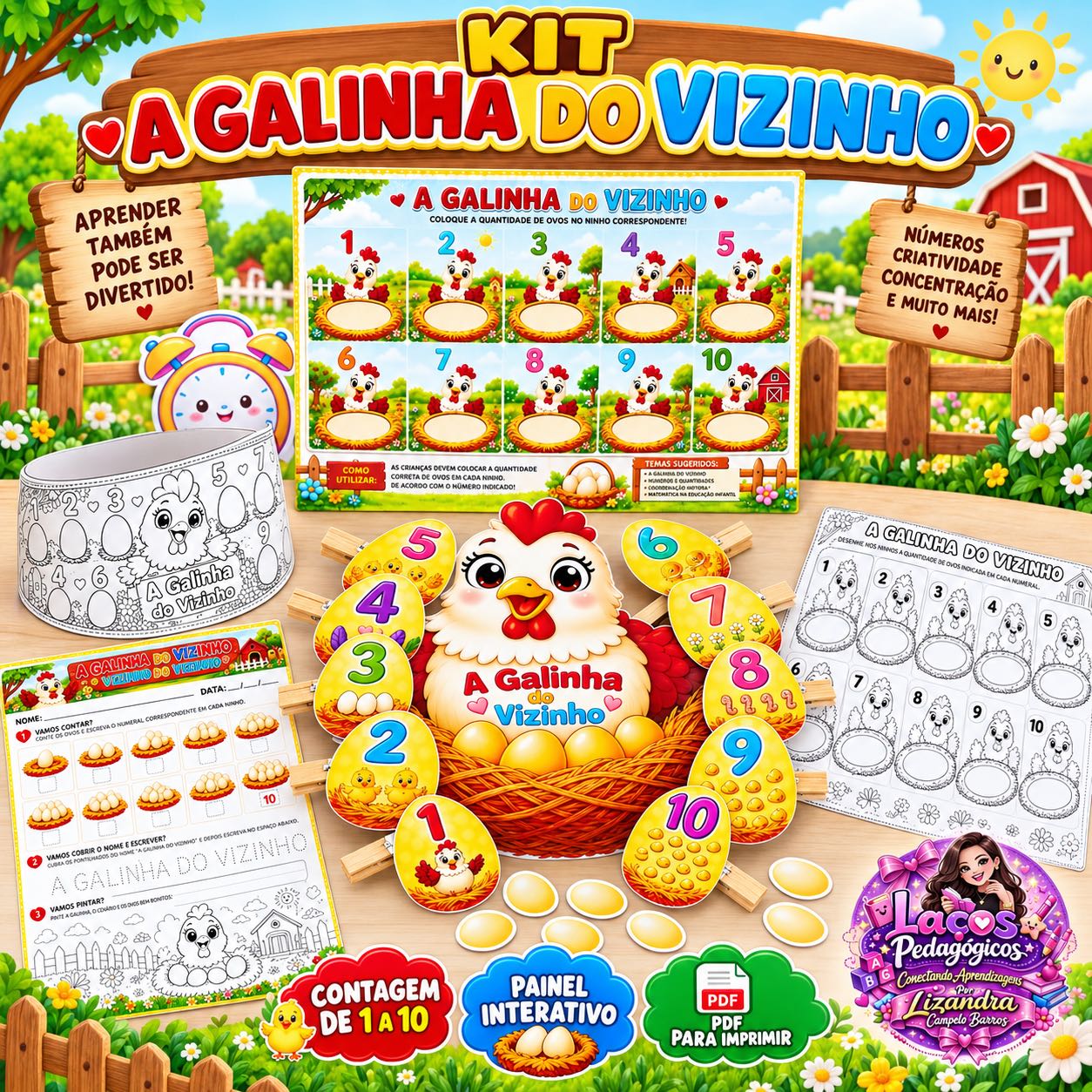 Kit A Galinha do Vizinho: Contagem e Números de 1 a 10 — Alfabetização para Educação Infantil: Explore os números de 1 a 10…