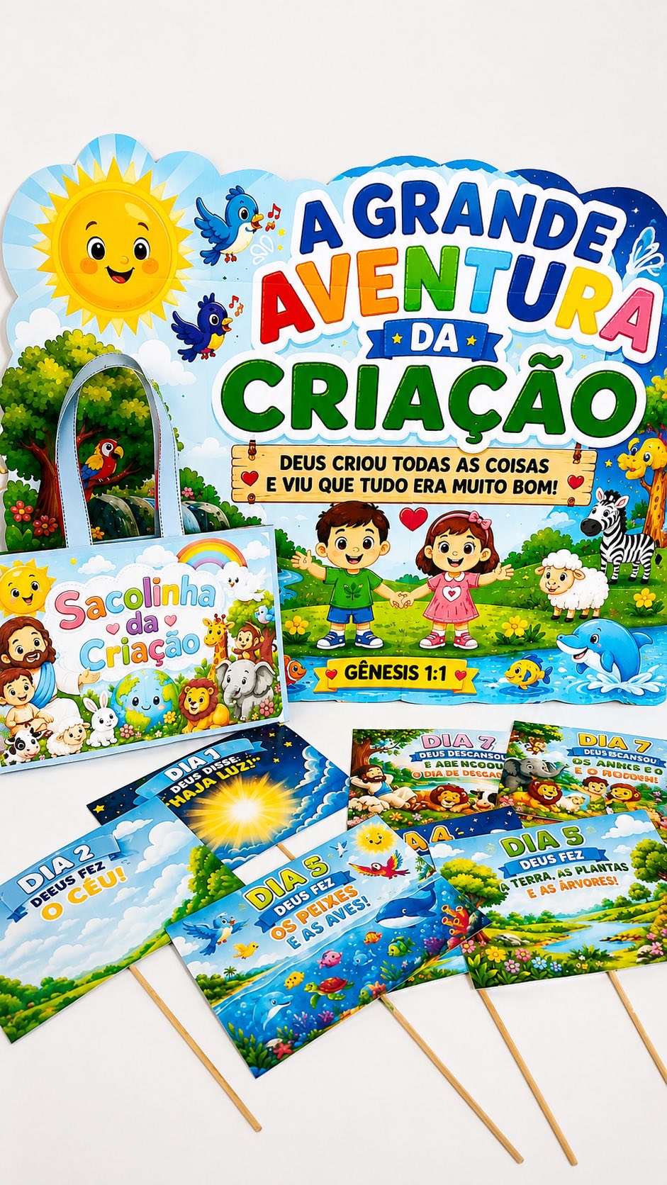 Kit A Grande Aventura da Criação – Bíblico Infantil — amostra 2: Um kit cristão completo e encantador para ensinar às…