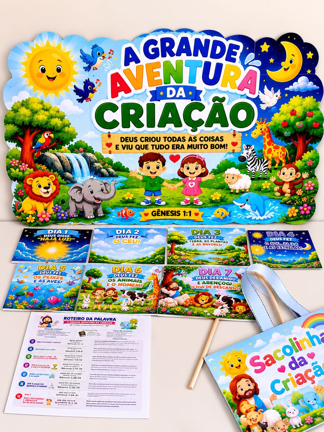 Kit A Grande Aventura da Criação – Bíblico Infantil — amostra 4: Um kit cristão completo e encantador para ensinar às…