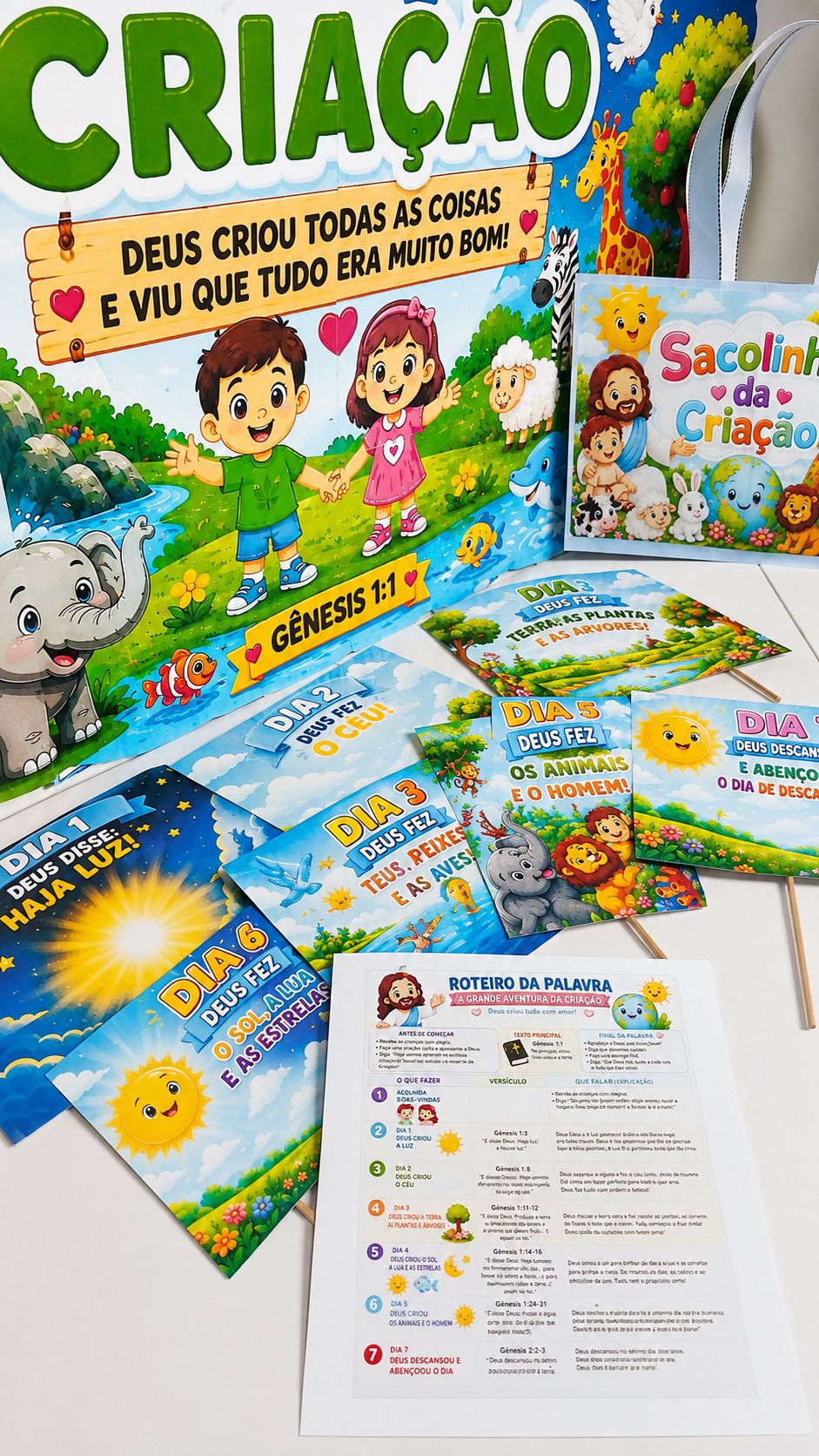 Kit A Grande Aventura da Criação – Bíblico Infantil — amostra 7: Um kit cristão completo e encantador para ensinar às…