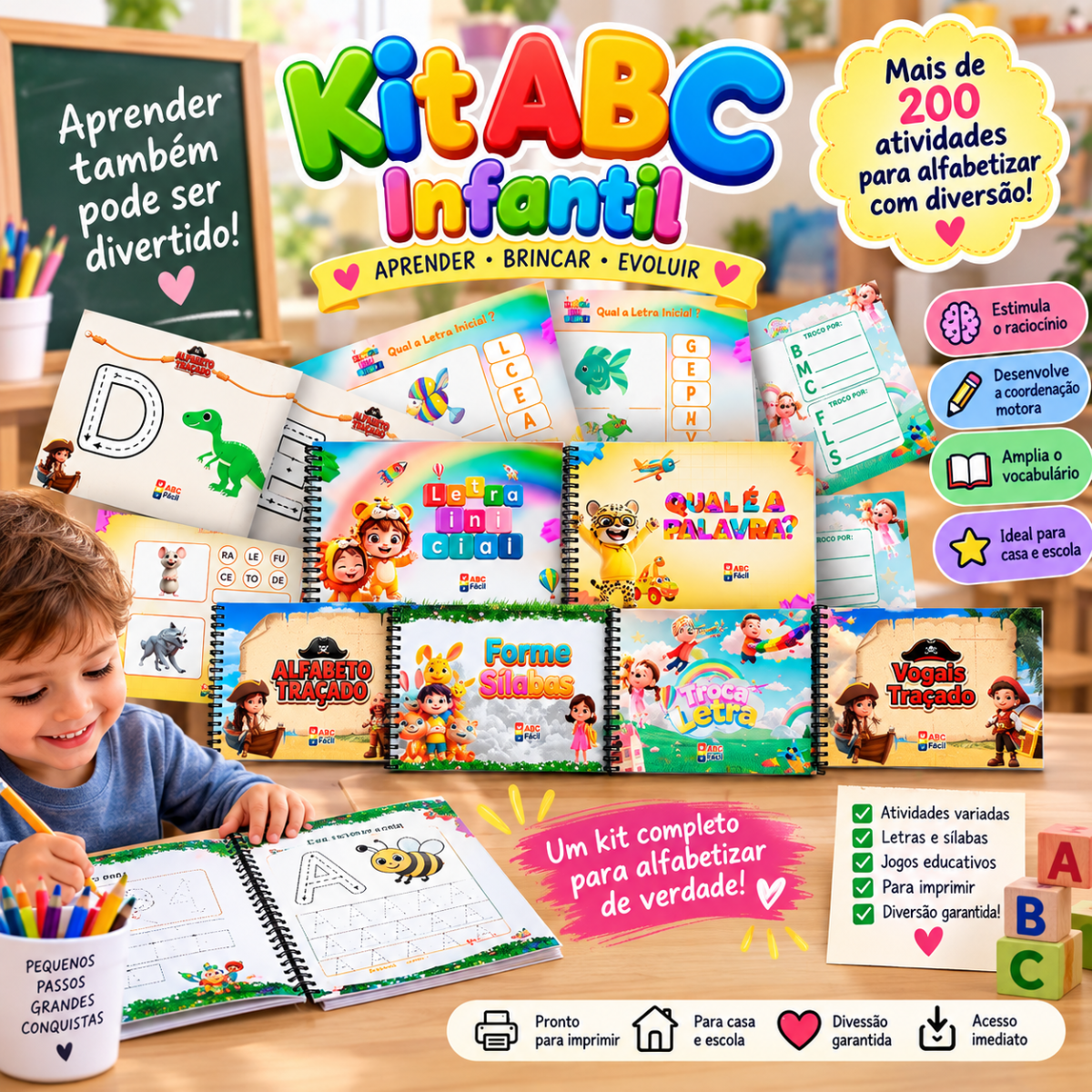 Kit ABC Infantil – Cadernos de Atividades de Alfabetização para Crianças de 4 a 8 Anos | Letras, Sílabas, Leitura e Escr —…