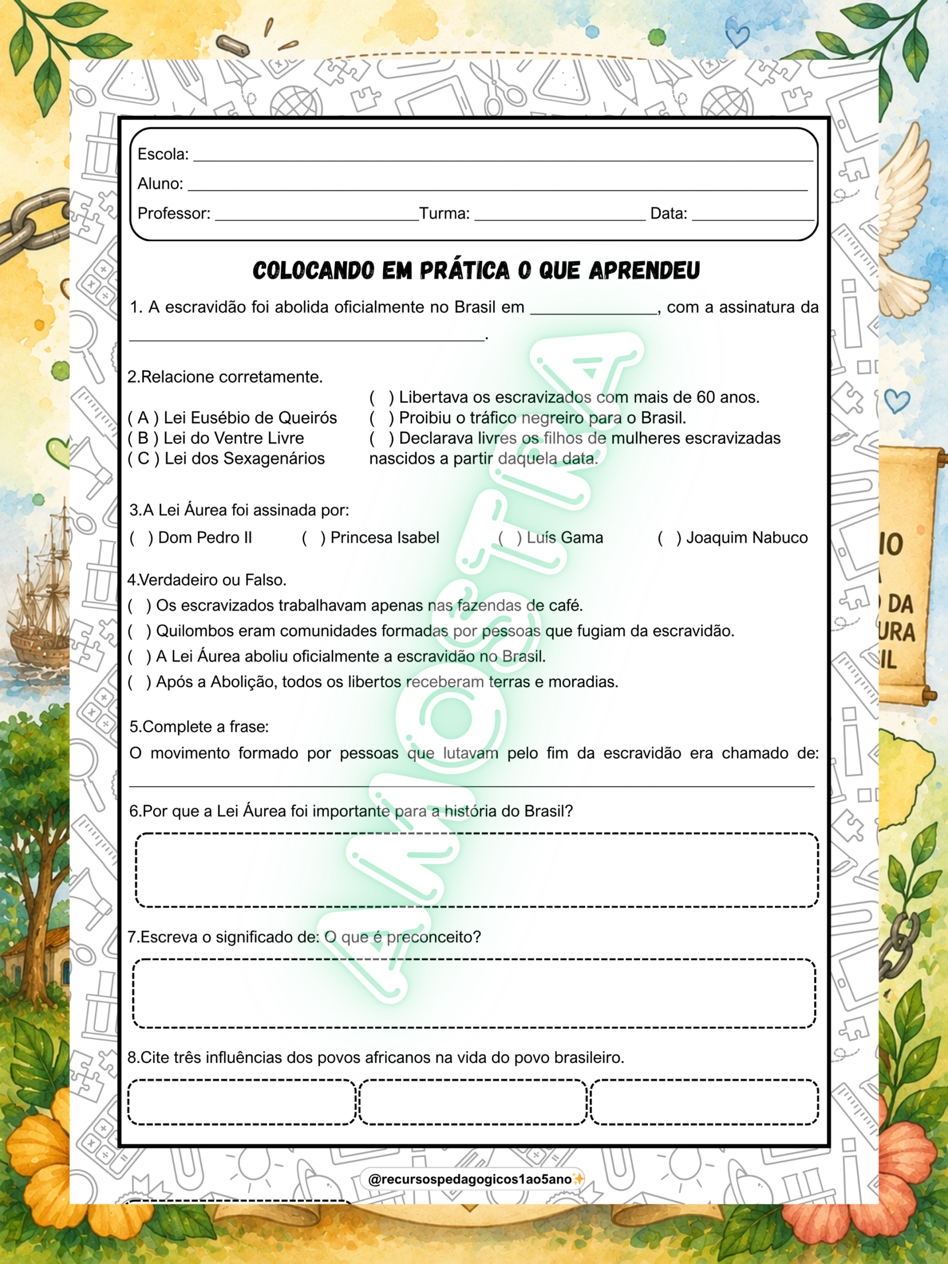 Kit Abolição da Escravatura – Textos, Interpretação e Personalidades Negras | 5º ano — amostra 3: Formato e entrega