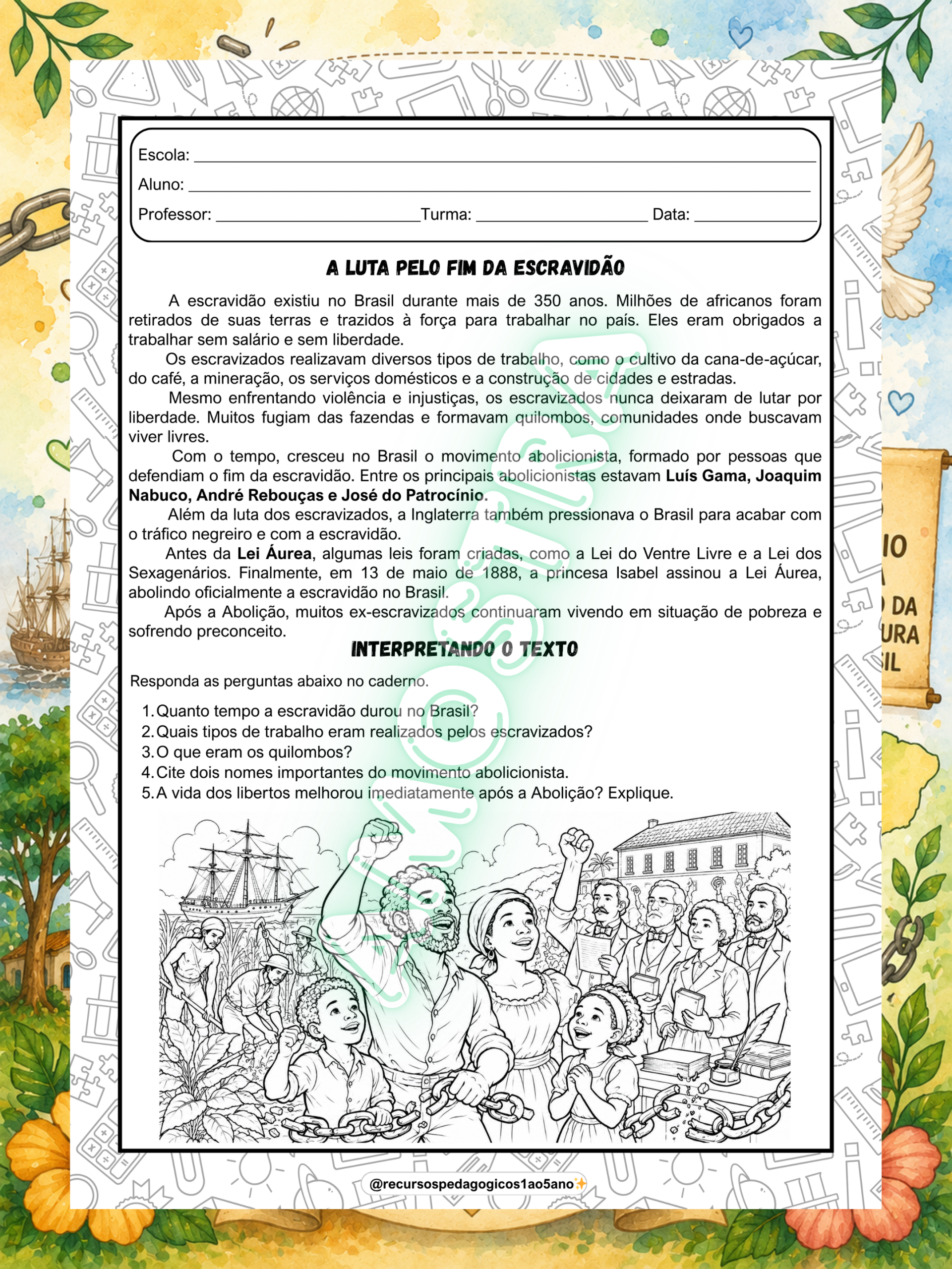 Kit Abolição da Escravatura – Textos, Interpretação e Personalidades Negras | 5º ano — amostra 4: Kit Abolição da…