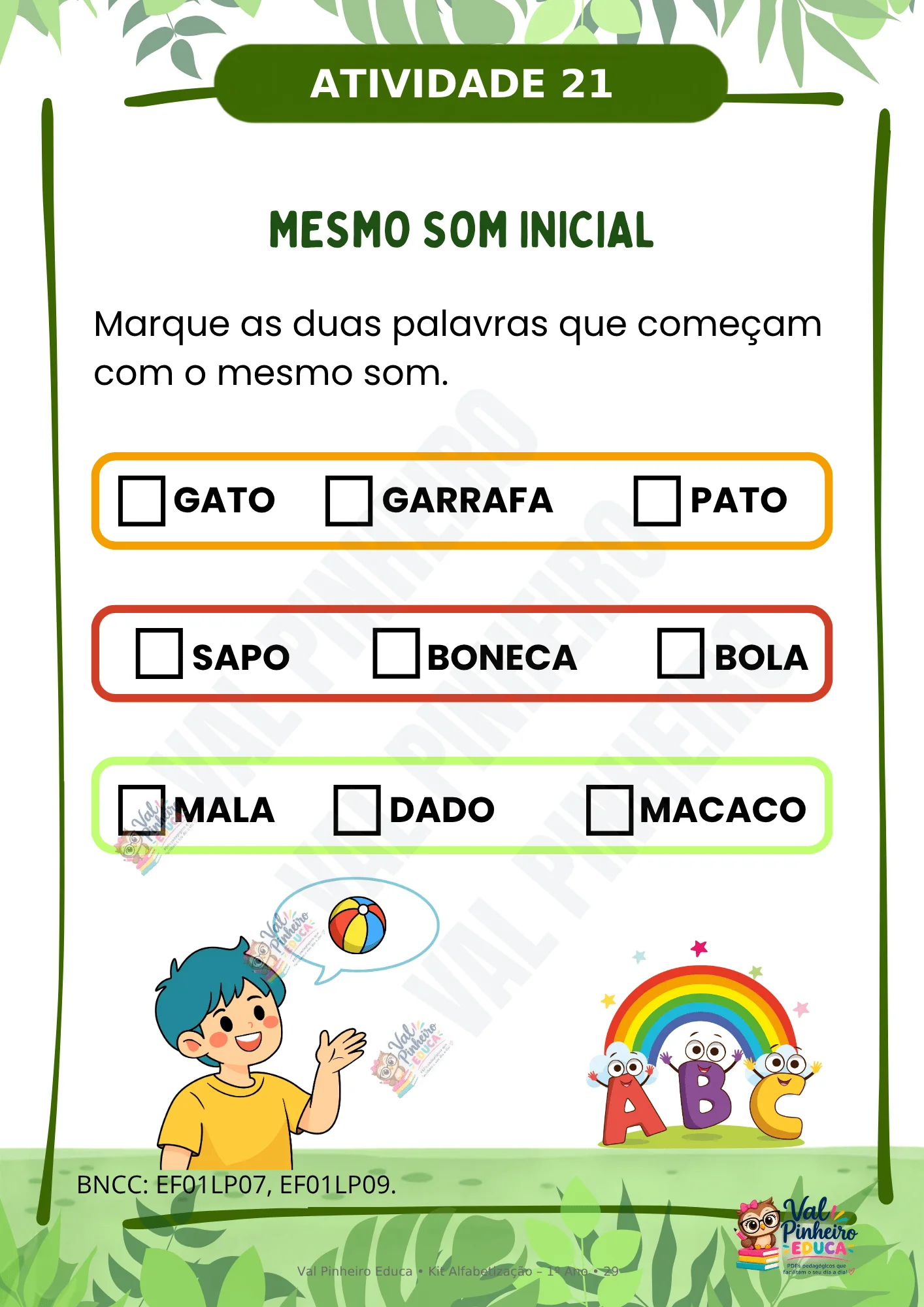 KIT ALFABETIZAÇÃO 1º ANO - 50 ATIVIDADES — amostra 4: Reconhecimento de letras e fonemas, formação de sílabas, palavras e…