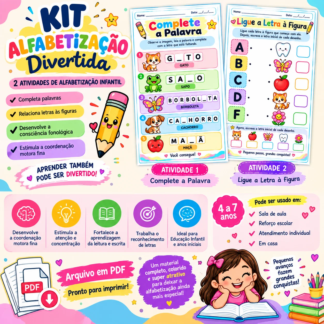 Kit Alfabetização Divertida – 2 Atividades de Alfabetização Infantil — amostra 1: Kit Alfabetização Divertida – 2 Atividades