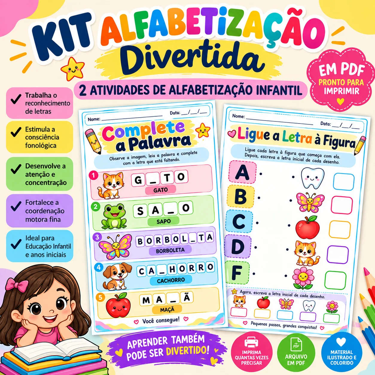 Kit Alfabetização Divertida – 2 Atividades de Alfabetização Infantil — Alfabetização para Educação Infantil: Kit com 2…