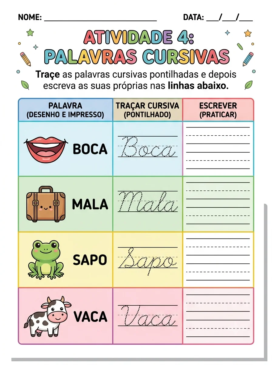 Kit Alfabetização e Alfabeto Cursivo – Atividades de Leitura e Escrita — amostra 2: Kit com atividades de alfabetização e…