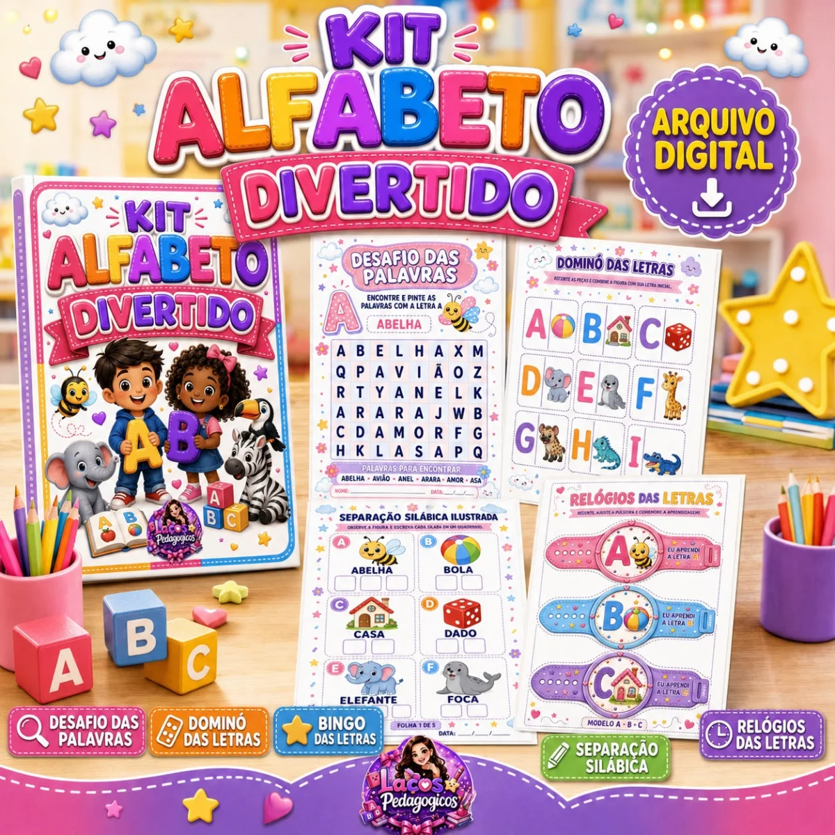 Kit Alfabeto Divertido — Alfabetização para Educação Infantil: KIT ALFABETO DIVERTIDO Aprender as letras ficou muito mais…