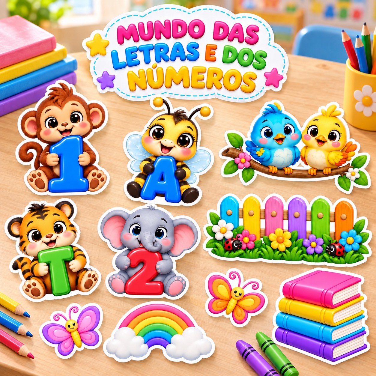 Kit Alfabeto e Numerais com Animais para Decorar a Sala — amostra 2: Arquivo com 59 páginas A4 contendo alfabeto de A a Z,…