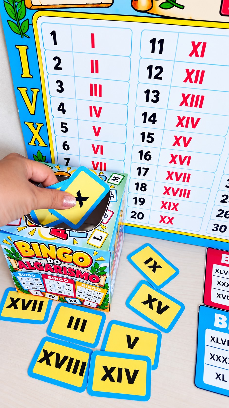 Kit Algarismos Romanos – Painel, Bingo, Cartinhas e Atividades — amostra 2: O kit reúne painel de apoio, bingo, cartinhas e…