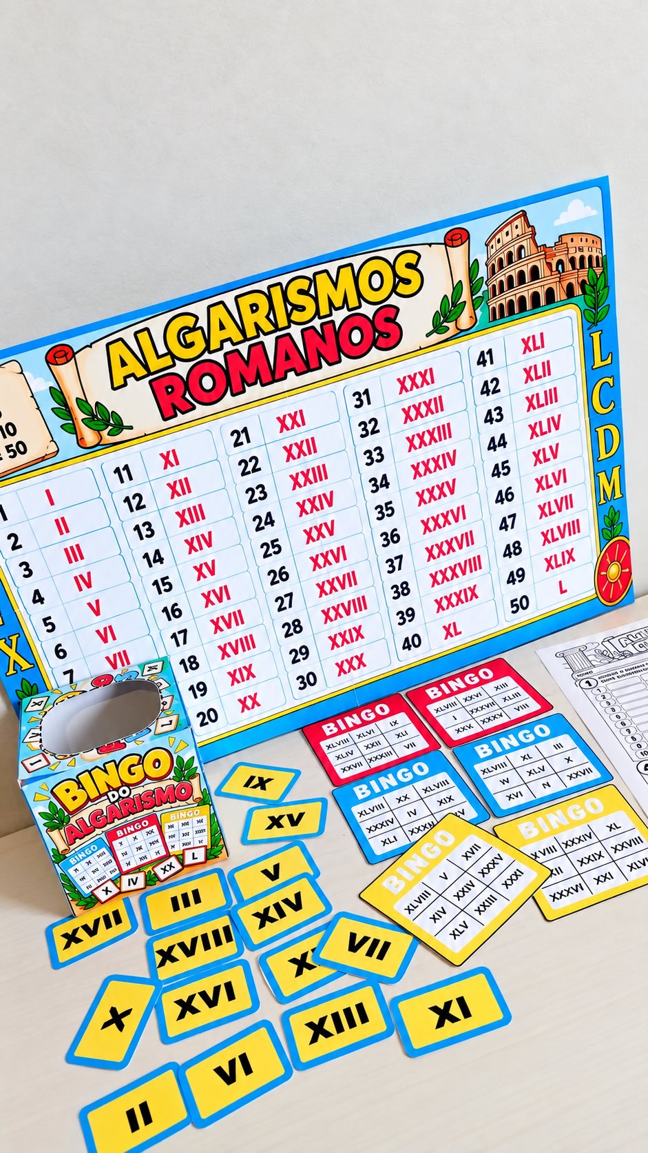 Kit Algarismos Romanos – Painel, Bingo, Cartinhas e Atividades — amostra 6: O kit reúne painel de apoio, bingo, cartinhas e…