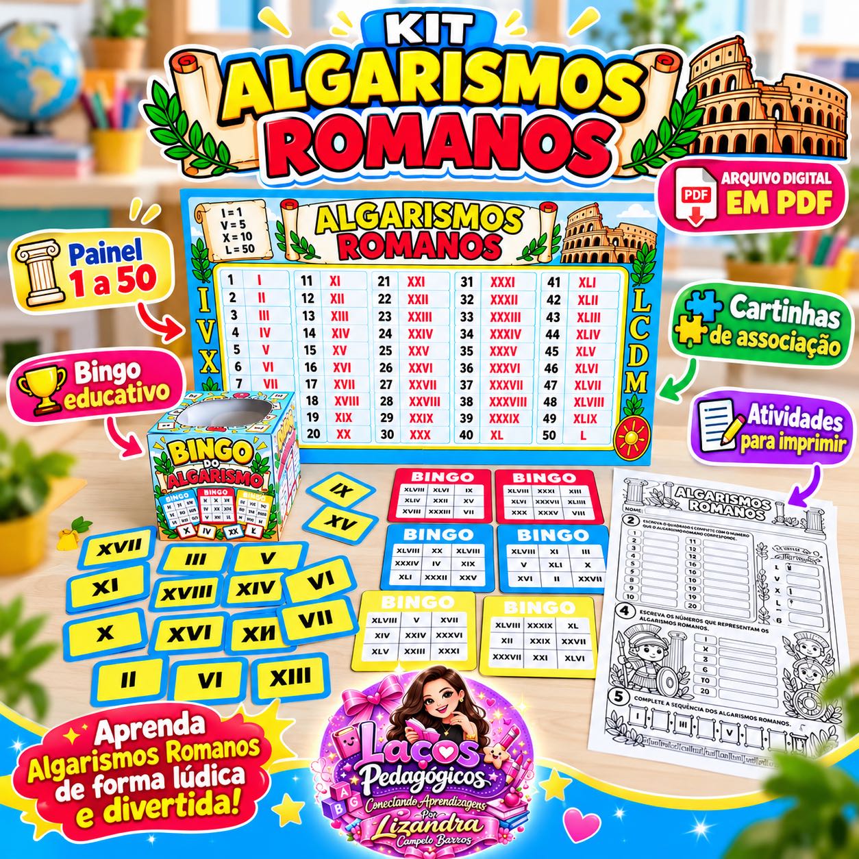 Kit Algarismos Romanos – Painel, Bingo, Cartinhas e Atividades — capa do material