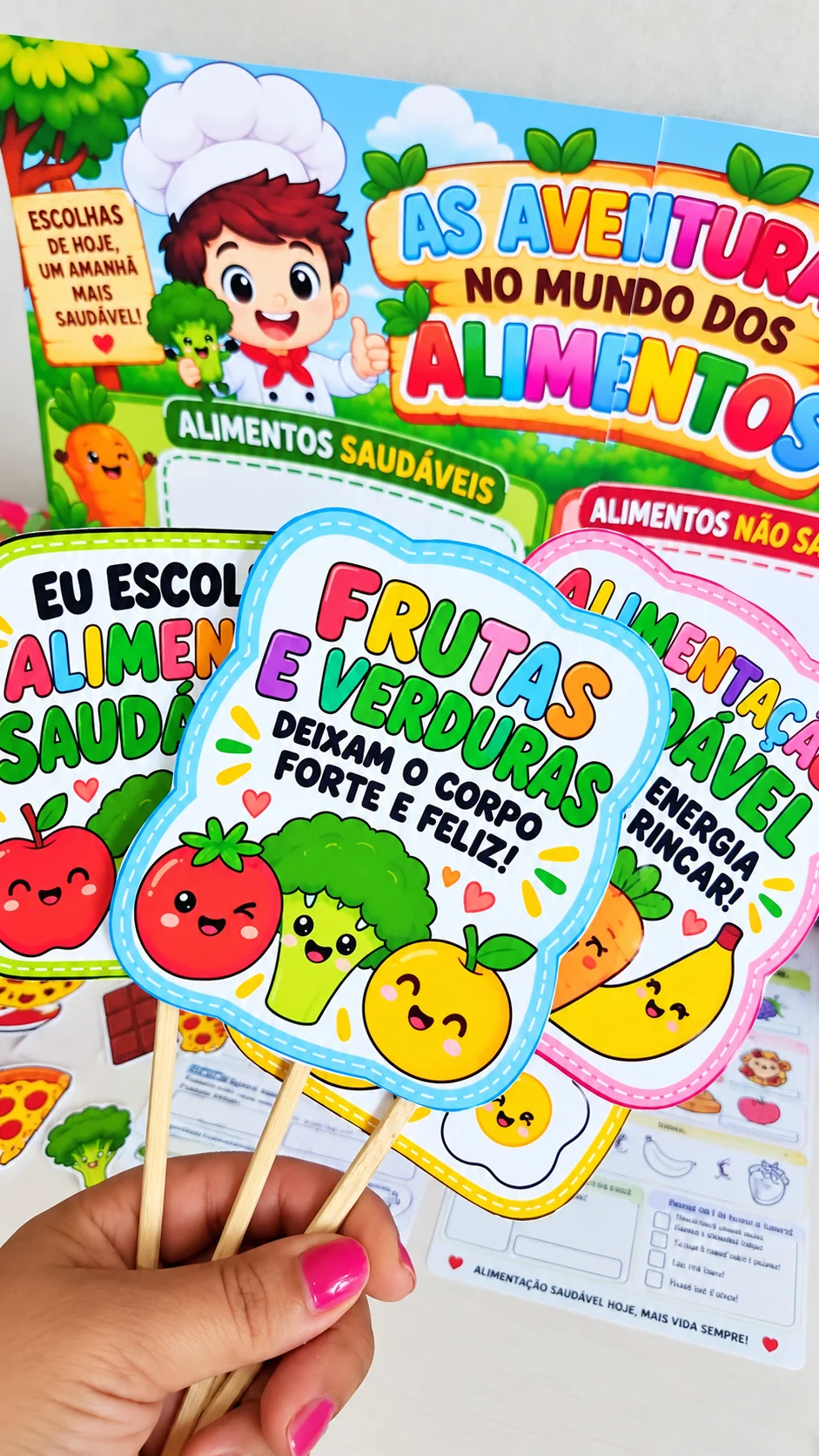 Kit Alimentação Saudável – Atividades e Painel para Imprimir — amostra 6: Kit sobre alimentação saudável com painel…