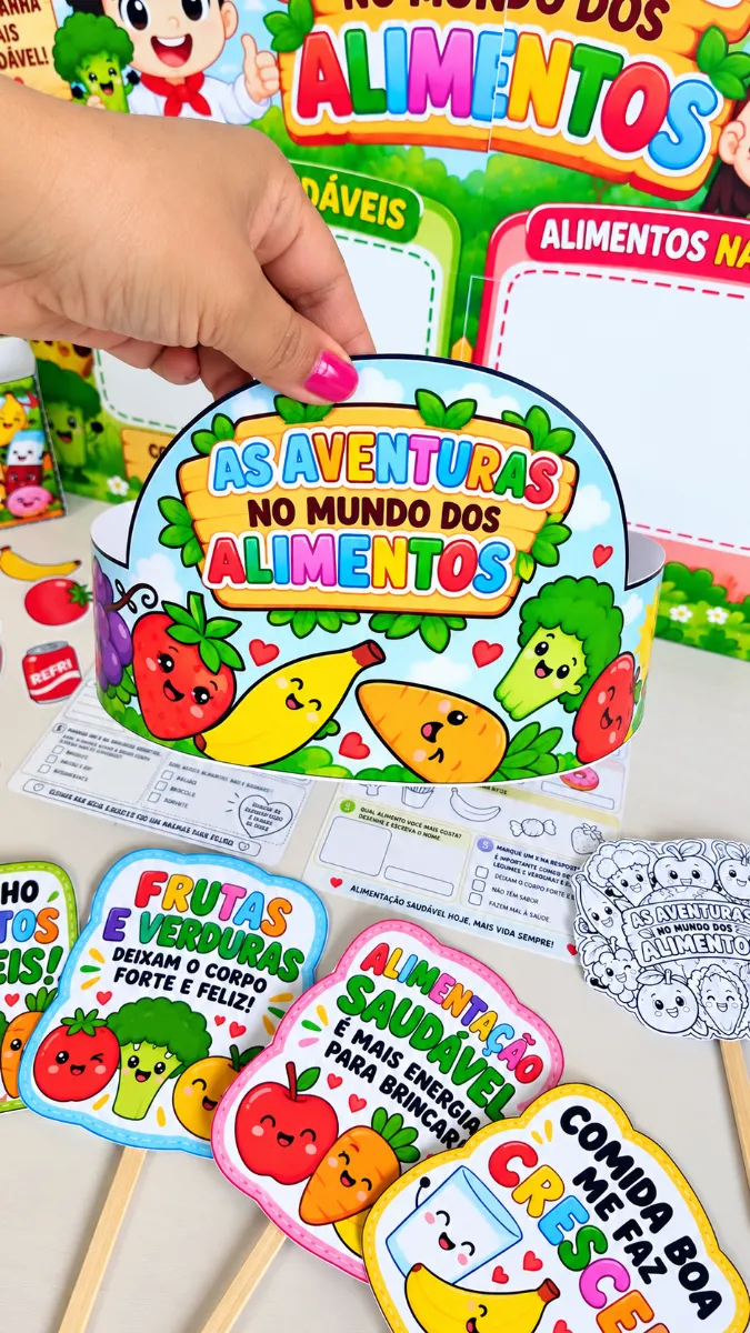 Kit Alimentação Saudável – Dia Mundial da Alimentação — amostra 3: ✅ Painel interativo com 8 folhas A4 ✅ 2 atividades…