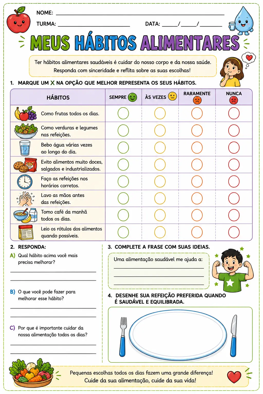Kit Alimentação Saudável e Saúde – 5º Ano ✏️ Descrição curta — amostra 1: Kit de atividades de Ciências sobre alimentação…