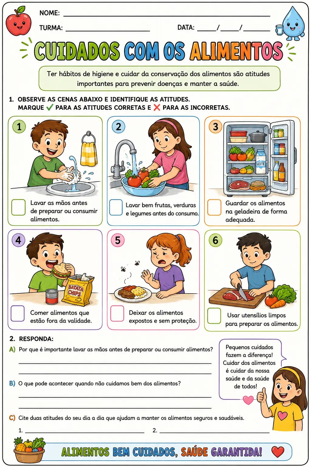 Kit Alimentação Saudável e Saúde – 5º Ano ✏️ Descrição curta — amostra 2: Kit de atividades de Ciências sobre alimentação…