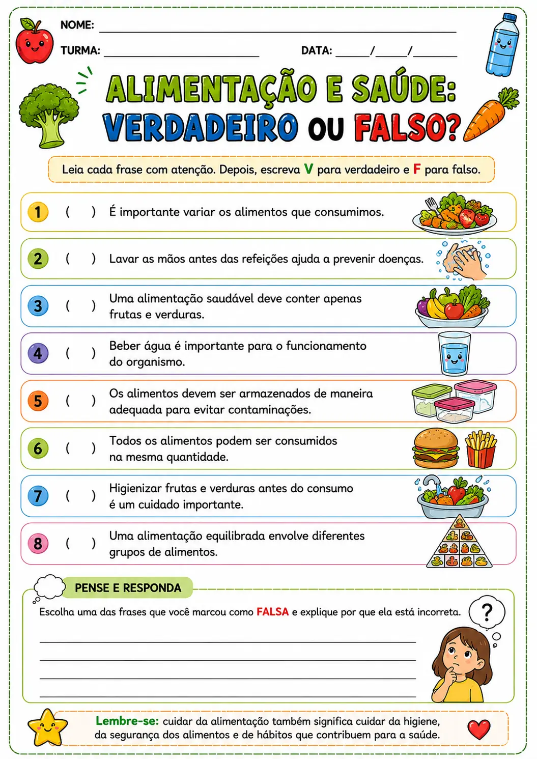 Kit Alimentação Saudável e Saúde – 5º Ano ✏️ Descrição curta — amostra 3: Kit de atividades de Ciências sobre alimentação…