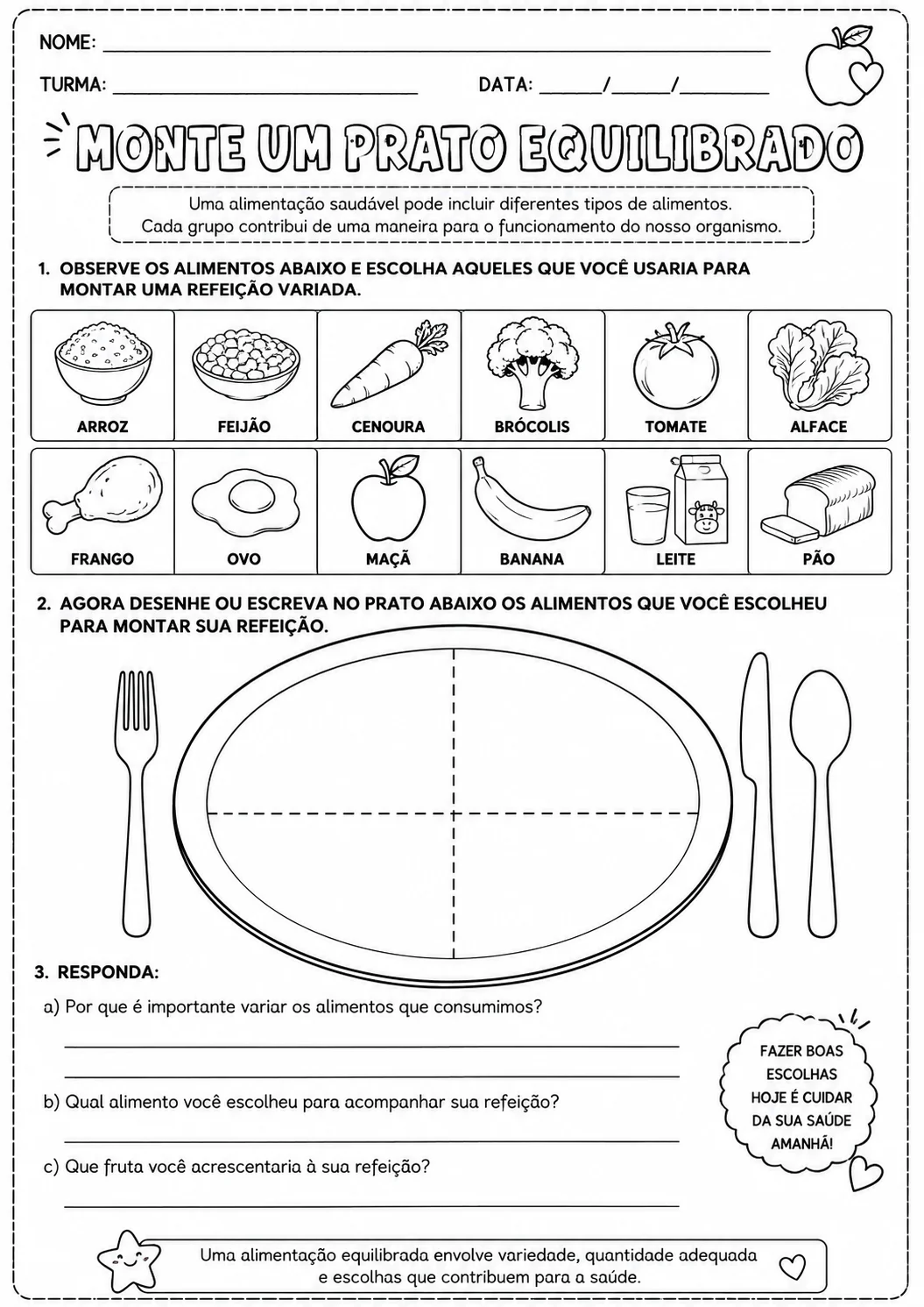 Kit Alimentação Saudável e Saúde – 5º Ano ✏️ Descrição curta — amostra 5: Kit de atividades de Ciências sobre alimentação…
